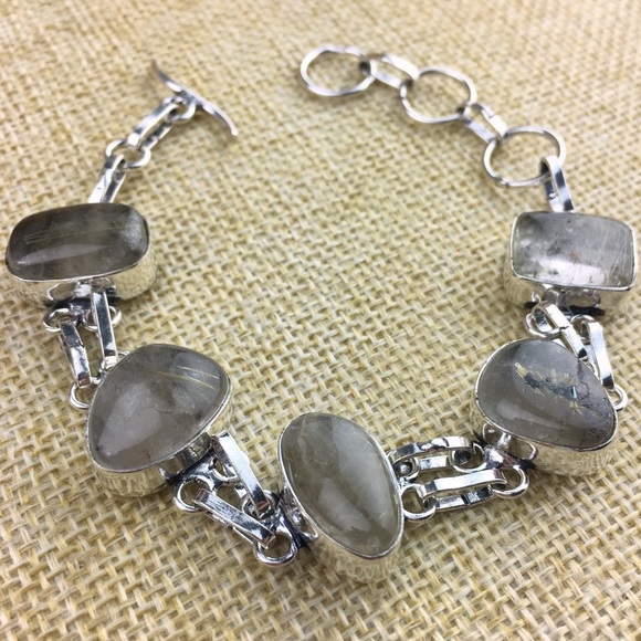 New Rutile Quartz Crystal Stone Silver Overlay Bracelet 6 1/4 6 3/4 7 1/4 - Picture 8 of 8